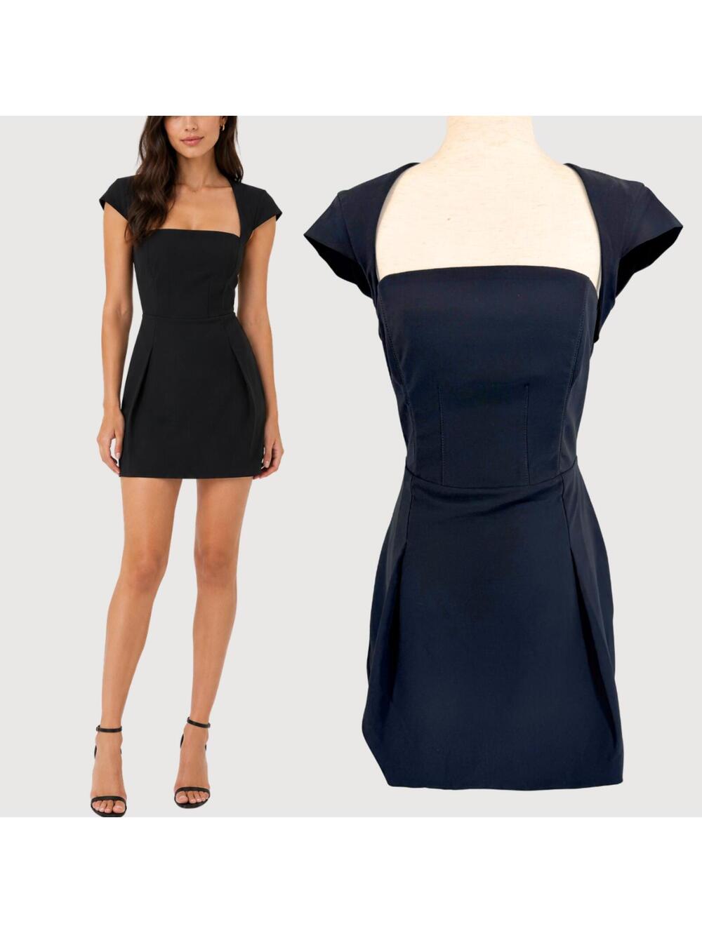 Elisabetta Franchi Mini Dress Black Cap Sleeve EU 44